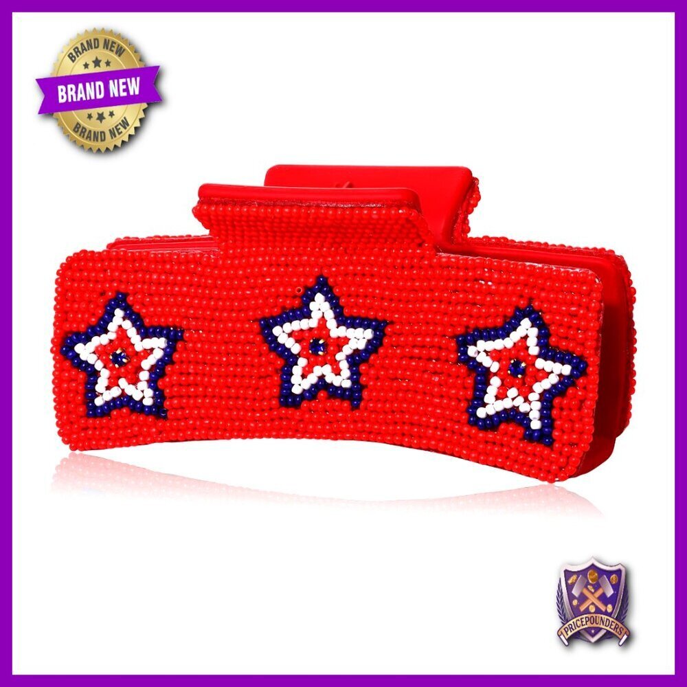 Patriotic Beaded Hair Claw Clip Rhinestone Star USA Accessory Women